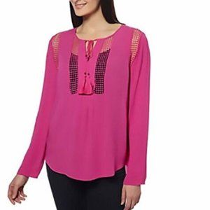 Joseph A Crinkle Crochet Detail Blouse M